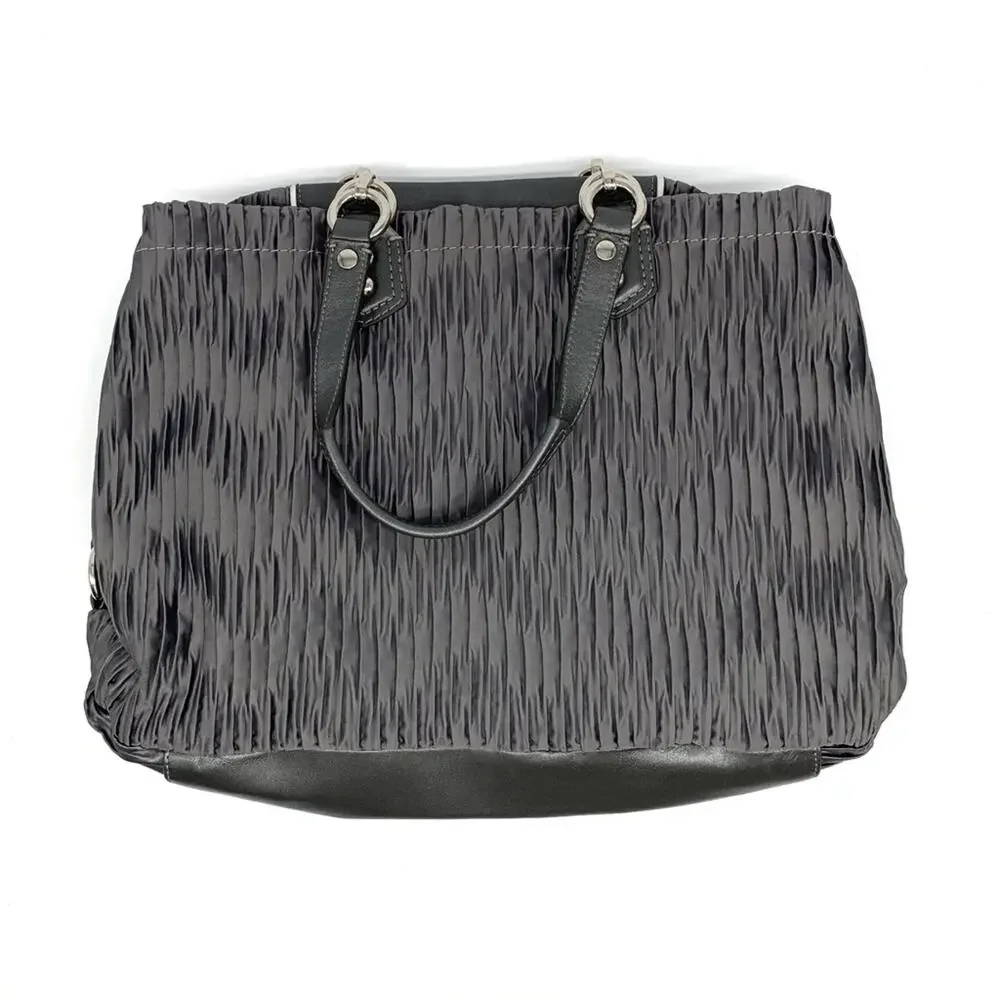 COACH #F20050 Ashley Gathered Carryall Satchel Bag Grey Satin